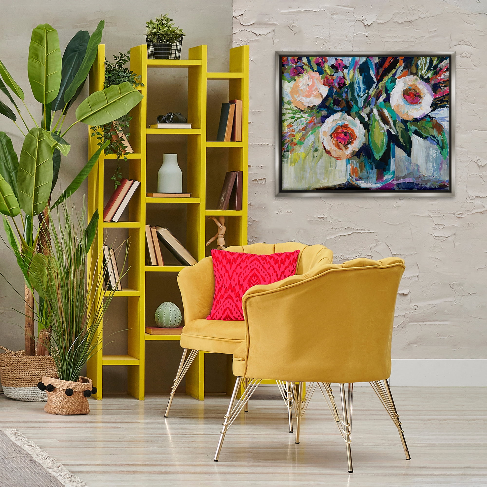 Stupell Industries Modern Fiesta Flowers Plants & Flowers Painting Gray Floater Framed Canvas Art Print Wall Art, 31 x 25