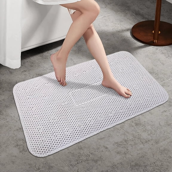 Non Slip Shower Mat, 27.56x15.75 Inch Bathtub Mat Strong Suction Cups Aesthetic Bath Mat for Inside Shower with Soft Texture, Quick-Dry Drain Holes, White