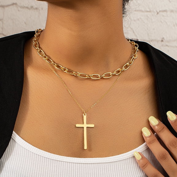 Fashion Unique Design Elegant and Exquisite Multi-layer 14K Yellow Gold Cross Pendant Necklace For Women High-end Jewelry Birthday Party Gift