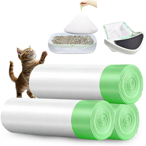 TRAHOO-60 Count Cat Litter Box Liners, Heavy-Duty Cat Litter Bags with Drawstring for Easy Disposal, Compatible with Litter Box Robot 4 and 3, 25x15.3 Inches,10-12 Gallons of Capacity