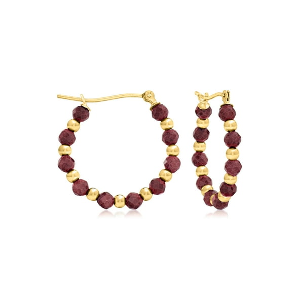 Ross-Simons 4.90 ct. t.w. Ruby Bead Hoop Earrings in 14kt Yellow Gold, Women's, Adult