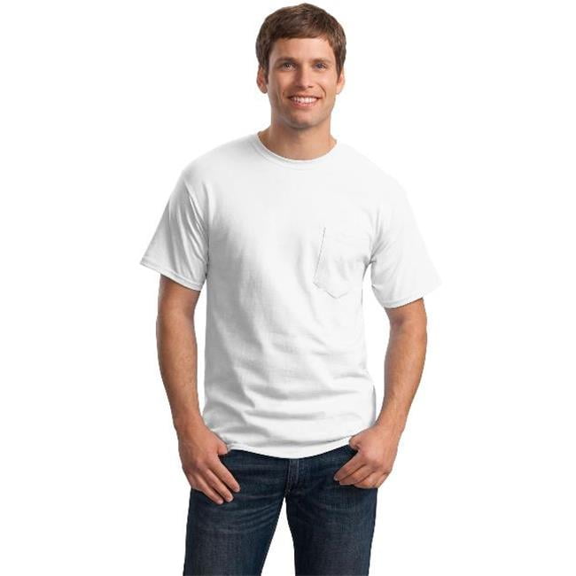 5590 Mens Tagless 100 Percent Cotton T-Shirt with Pocket, White ...
