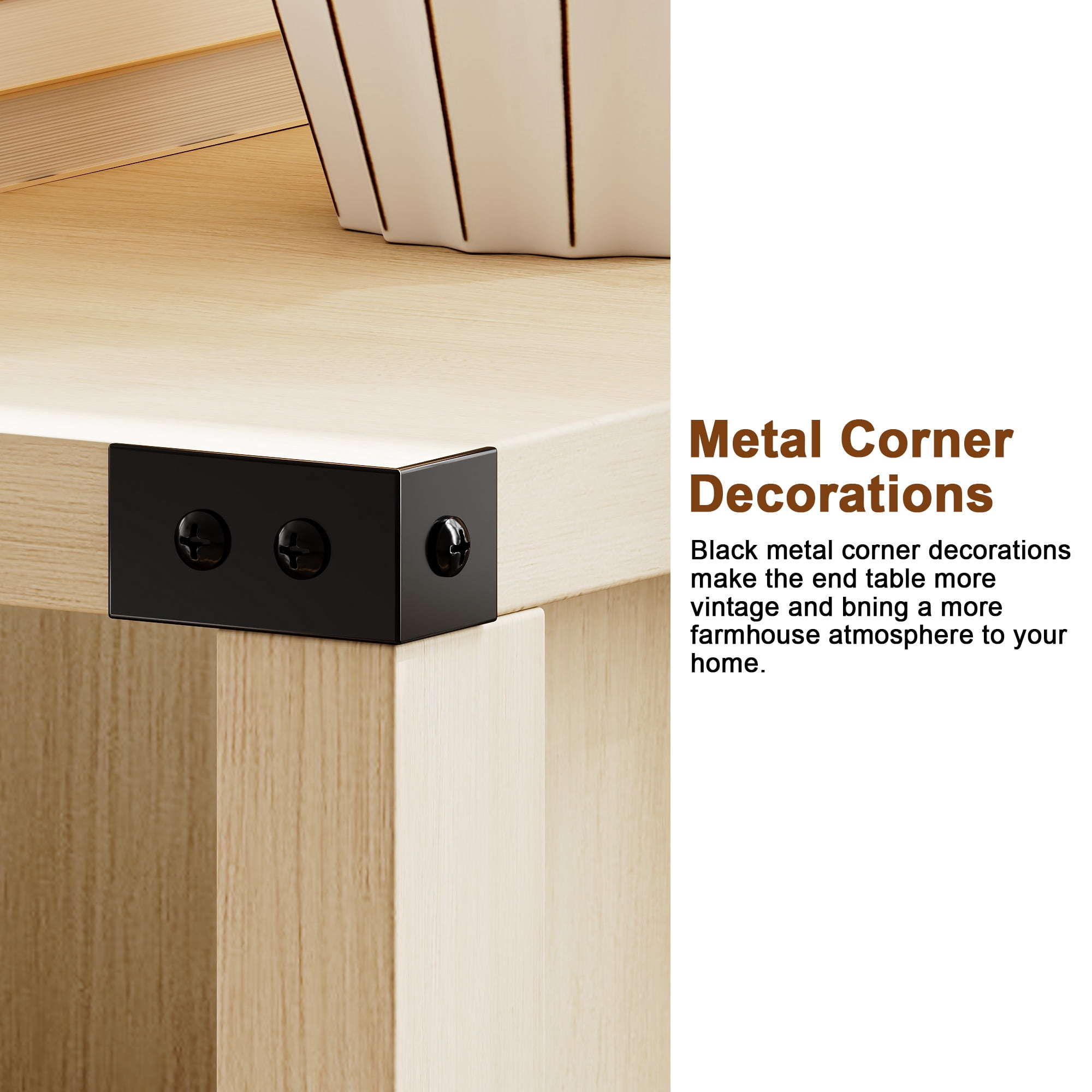 4 EVER WINNER Minimalist Barn Door Side Table, Light Oak Storage End Table, Compact Accent Table for Balcony & Kids’ Room