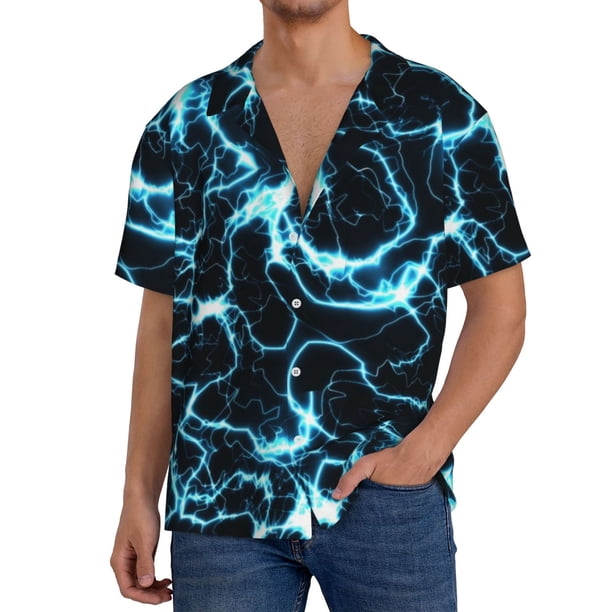 Fotbe Lightning Camisa Estampada de Manga Corta para Hombre, Casual de Verano, Estilo Playero, Sin Arrugas-X-Large
