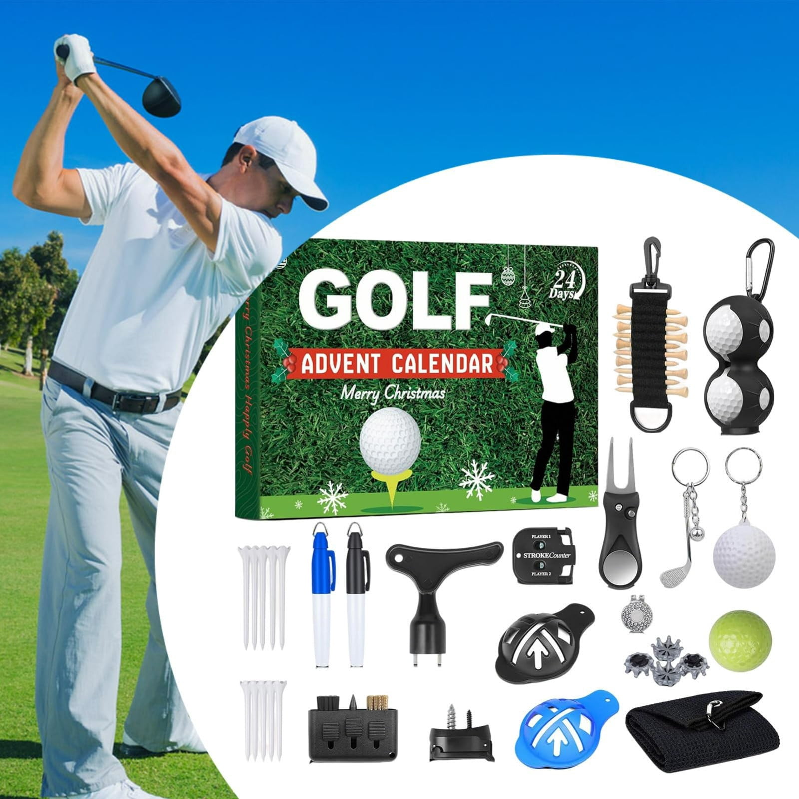 Cheapark2025 Golf Advent Calendar - 24 Days Christmas Countdown with Mini Golf Tools & Accessories, Perfect Gift for Golf Enthusiasts’ Home & Man Caves