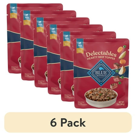 (6 pack) Blue Buffalo Delectables Natural Wet Dog Food Toppers, Hearty Beef, 3-oz Pouch