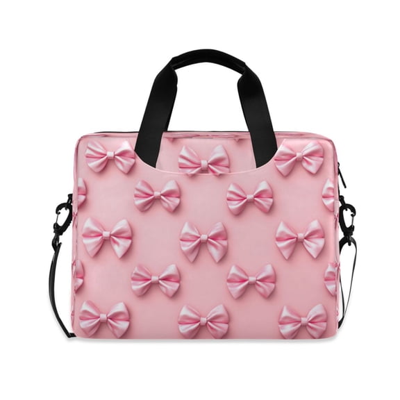 16" Laptop Briefcase, Detachable Anti-Slip Shoulder Strap, Multi-Compartment Work Travel Bag Pink Simple Bows