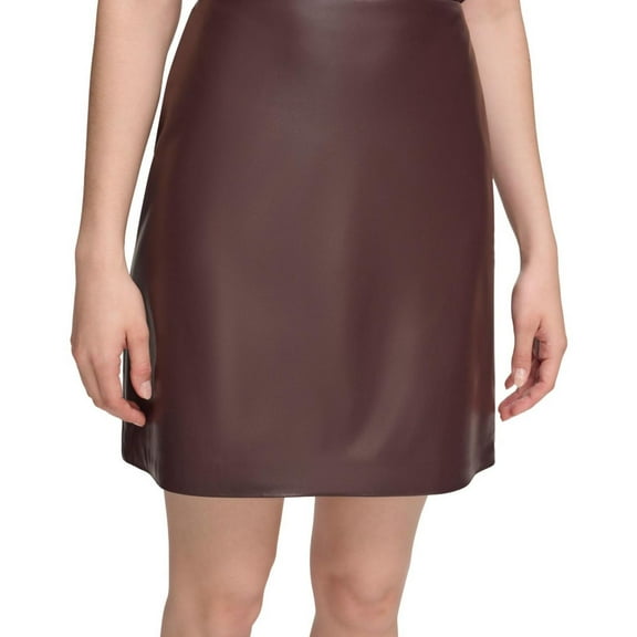 Calvin Klein Womens Faux Leather Mini Skirt, Brown, 14