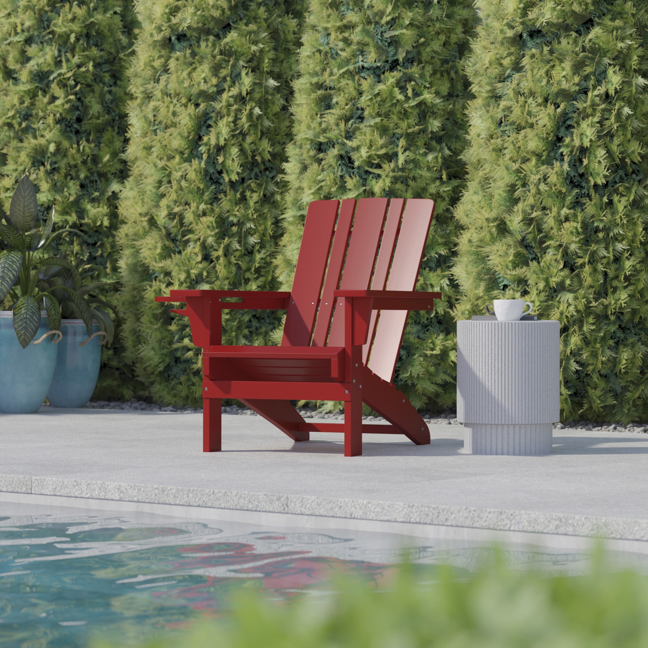 BizChair Adirondack Chair with Cup Holder, Weather Resistant HDPE Adirondack Chair in Red