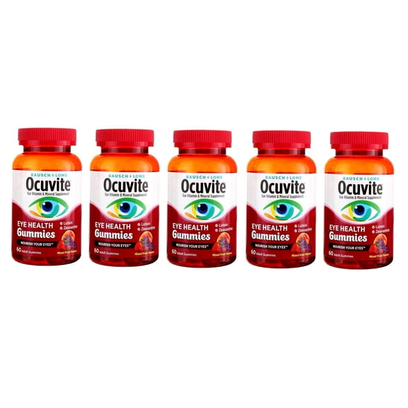 Ocuvite Adult Gummies, Protects Eye Health, Mixed Fruit Flavor, Dietary Supplement, 60 ct (Pack of 5)