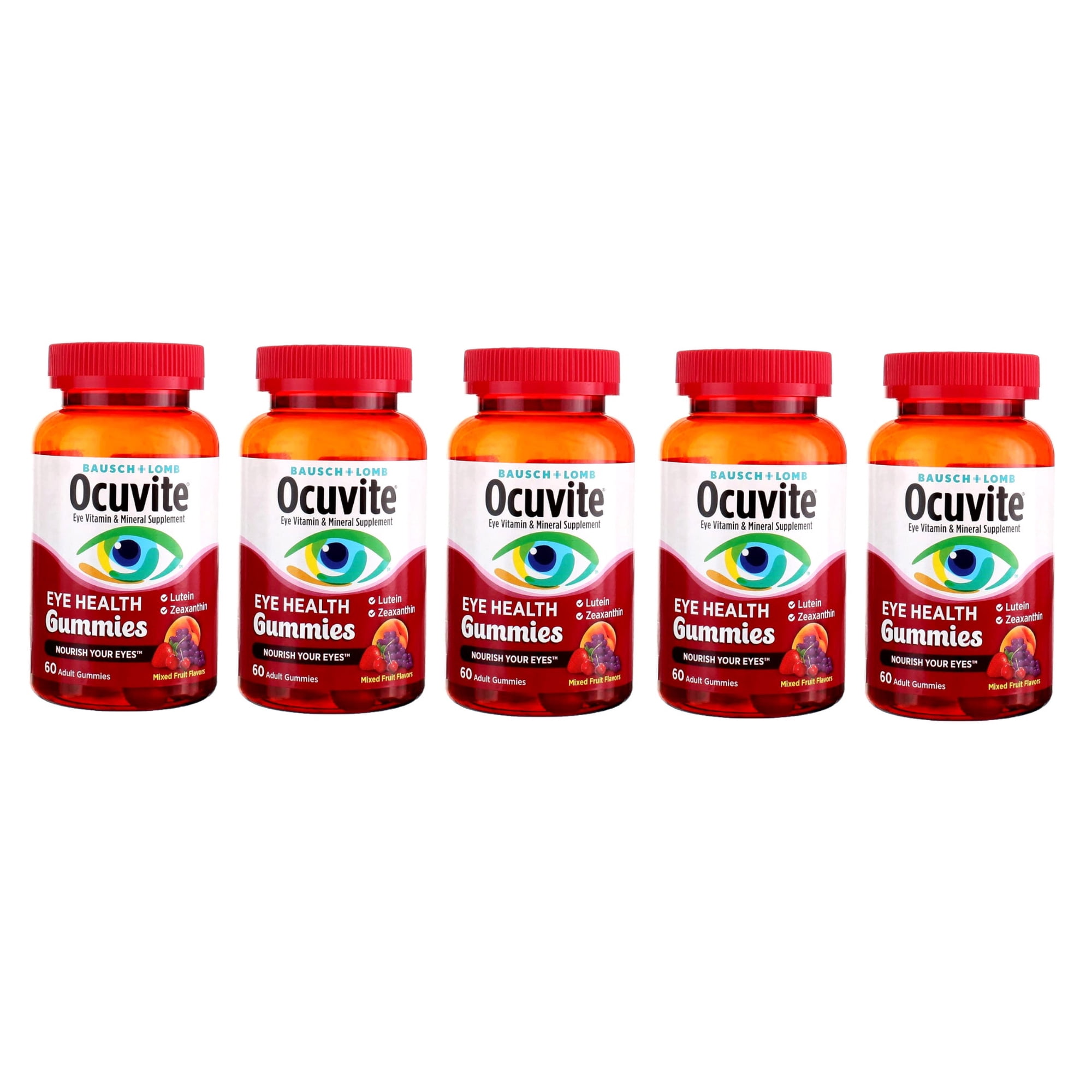 Ocuvite Adult Gummies, Protects Eye Health, Mixed Fruit Flavor, Dietary Supplement, 60 ct (Pack of 5)