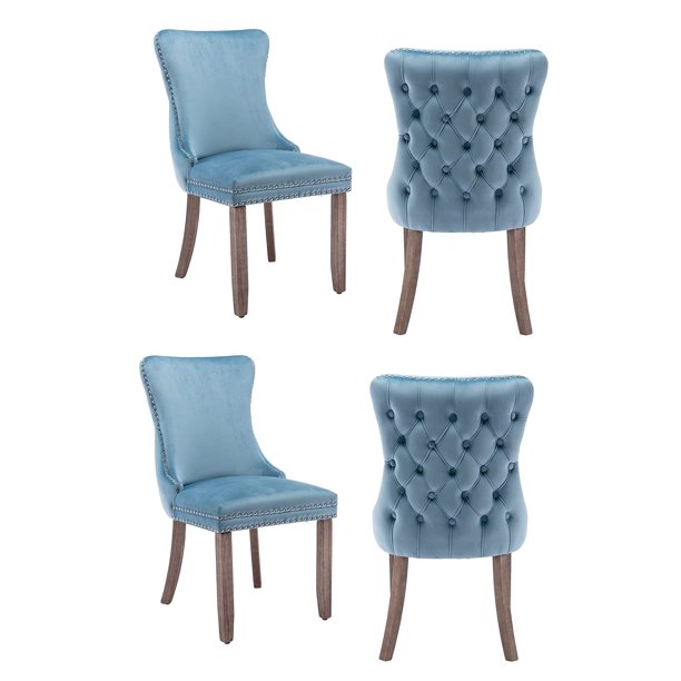 Modern Velvet Upholstered Dining Chairs with Back Button Nailhead Trim