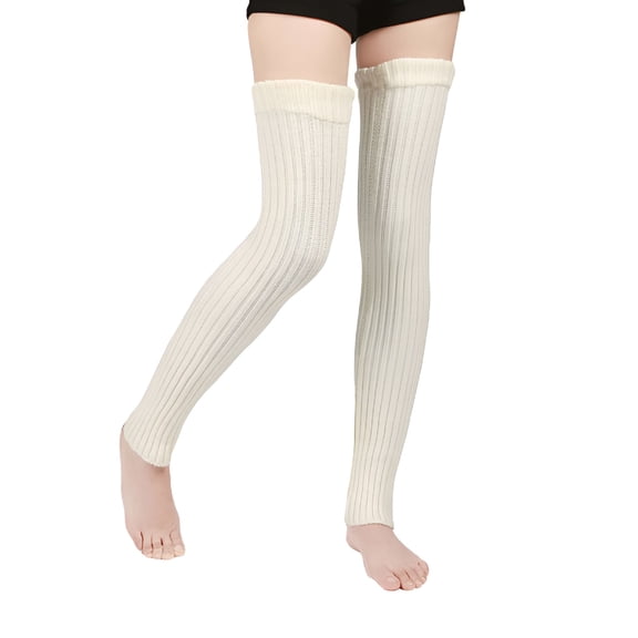 TELOLY Flat Socks,Knit Socks Women'S Extra Long Loose Knitted Long-Tube Over-The-Knee Stacked Socks Winter Warm Cozy Socks White Holiday Travel