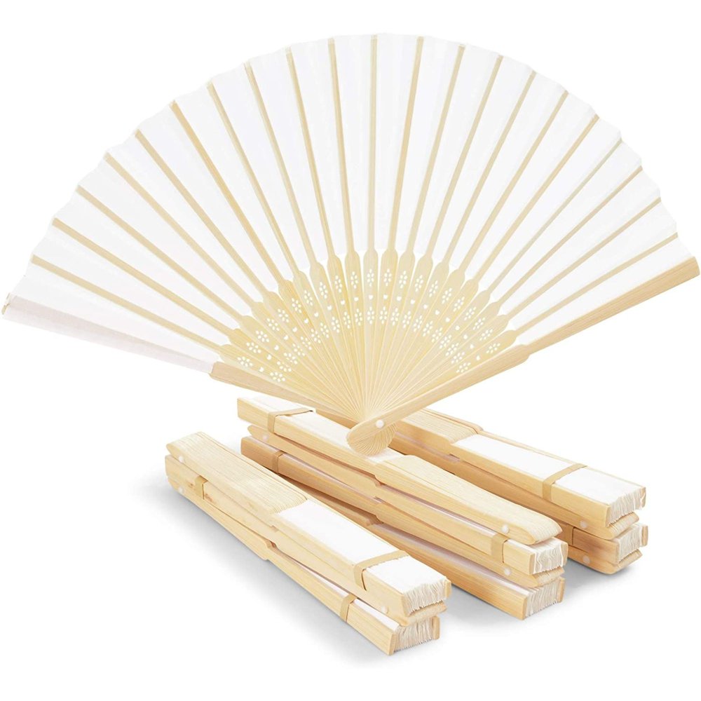 12 Pack Bamboo Hand Fans for Women, 8inch Folding Hand Held Fans, White
