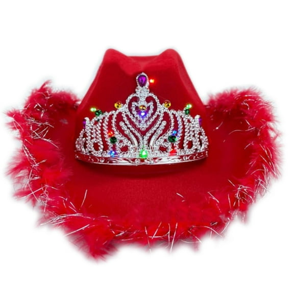 LED Light Rhinestone Crown Cowboy Hat for Women Men New Year Party Cowboy Hat Shinning Western Felt Hat Unisex