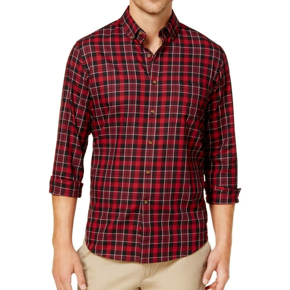 Club Room Mens Plaid Button Up Shirt, Red, Small