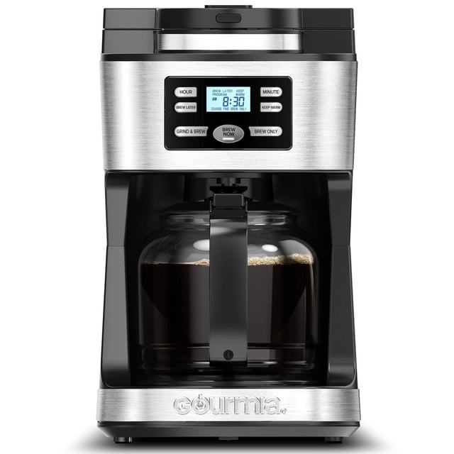 Gourmia - Cafetera digital de 12 tazas, totalmente automática, cafetera integrada, olla, filtro de c