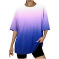 thumbnail image 2 of Htigea Clearance Women's Fashion Gradient Printed Blouse Crewneck Short Sleeve Loose T-Shirt Tops Summer Tops 2025 On Clearance Today Sales Blue,2XL, 2 of 3