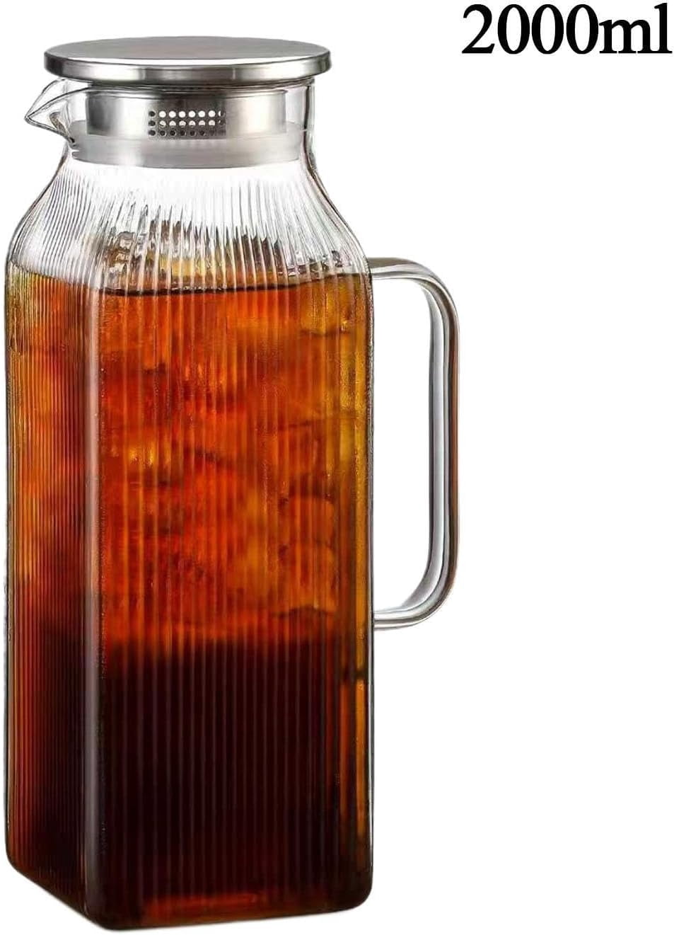 1 Gallon Thickened Glass Pitcher with Lid and Spout, Borosilicate Carafe for Hot Cold Drink, Water Pitcher for Fridge with Handle for Iced Tea Coffee Juice (2000ml)