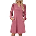 thumbnail image 3 of QATAINLAV Long Sleeve Sweater Dress for Women V-neck Brushed Rib A-line Dresses Spring Fall Fashion Button Bodydoll Knit Dress with Pockets, 3 of 7