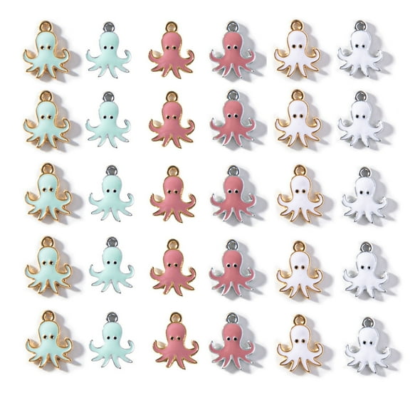 30 Pieces Octopus Charms for Jewelry Making, DIY Plated Enamel Cartoon Octopus Pendants for Earring Necklace Bracelet Keychain Craft Supplies Findings Making Accessories
