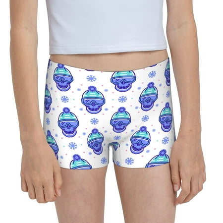 Pofeuu Winter Snowflake Skiing Skull Print Soft Cotton Girls Boyshort panties Toddler Underwear-Small