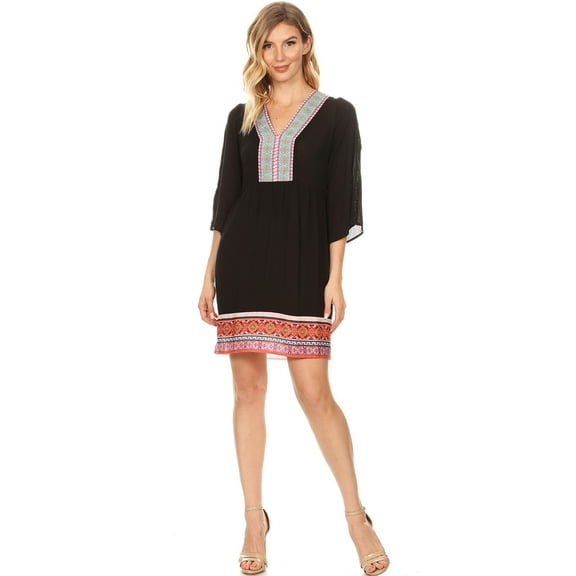 White Mark Women's Embroidered Tunic Dress