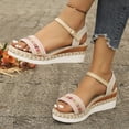 thumbnail image 4 of Rokment Womens Bohemian Ethnic Platform Wedge Sandals 2026 Beach Summer Woven Open Toe Ankle Strap Espadrilles Chunky Heeled Dressy Summer Shoes Pink Size 6, 4 of 8
