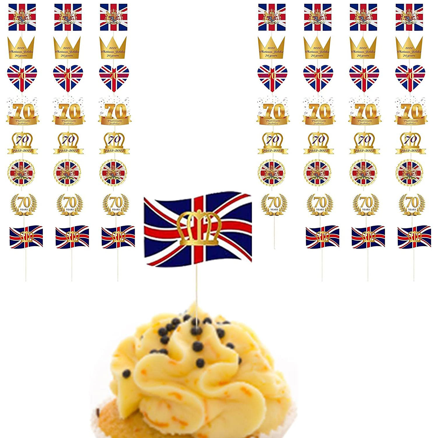 Platinum Jubilee Decorations 2022, 96pcs Cake Decorations & Cupcake