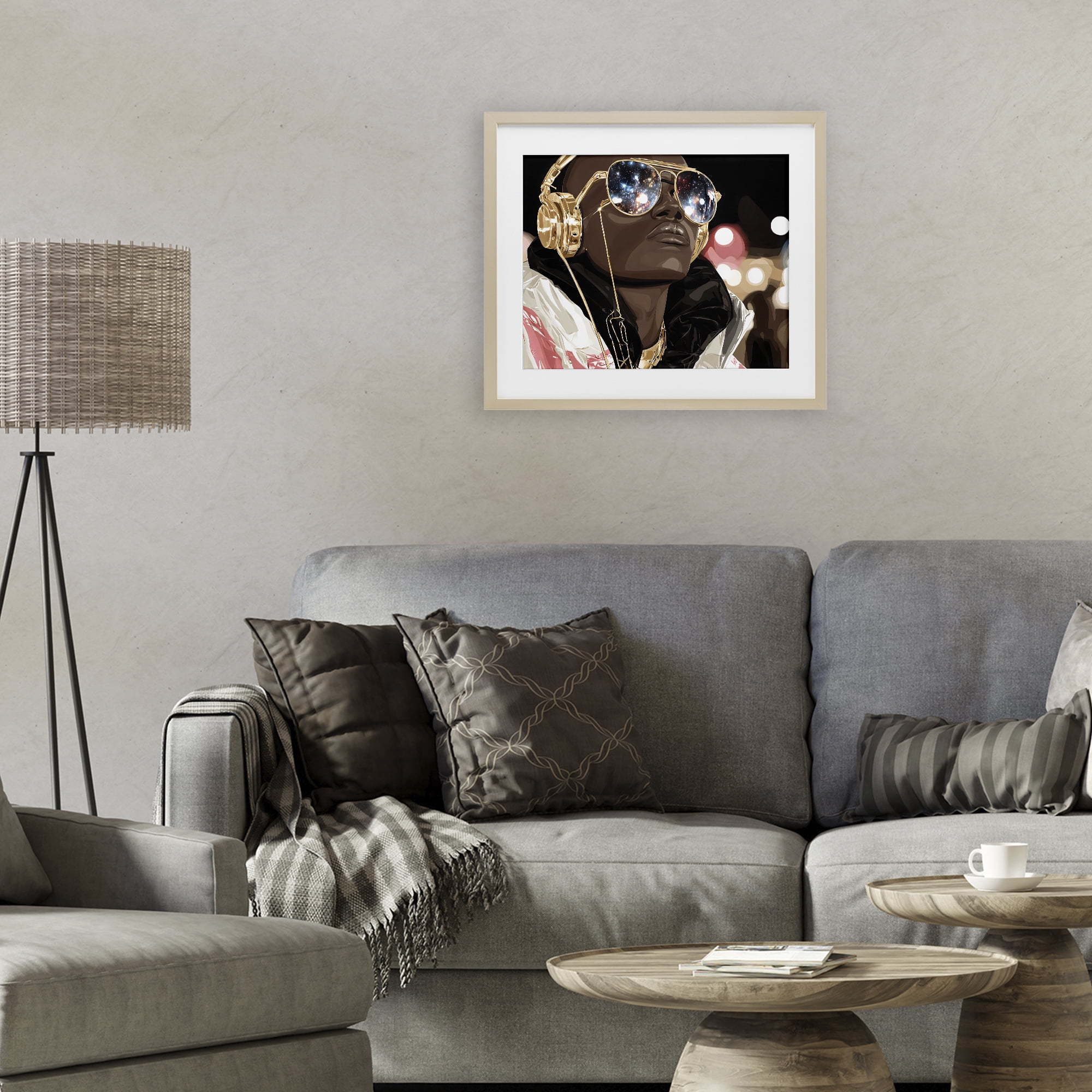 Stupell Industries Starry Eyed Shades with Headphones Birch Framed Print Under Glass, design by Franklyn Gregory