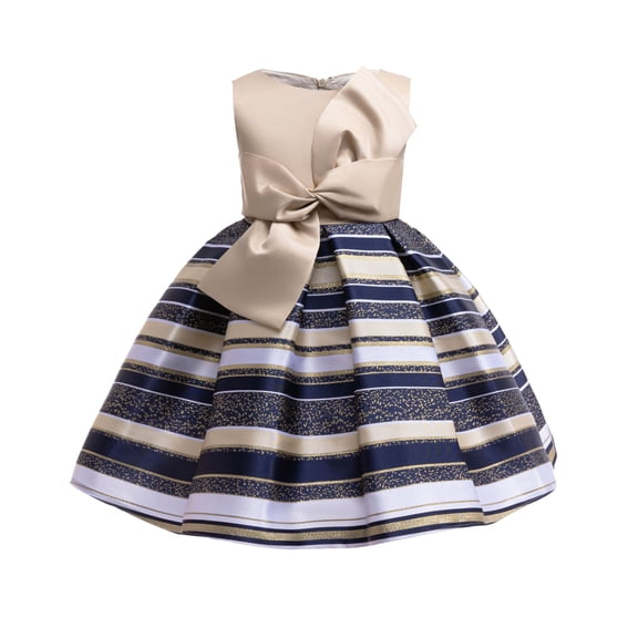 Girls Striped Formal Dress Toddler Christmas Wedding Party Gown