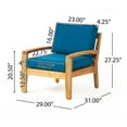 thumbnail image 5 of Noble House Wilcox Traditional Acacia Wood Club Chairs with Cushions, Teak and Dark Teal (Set of 2), 5 of 5