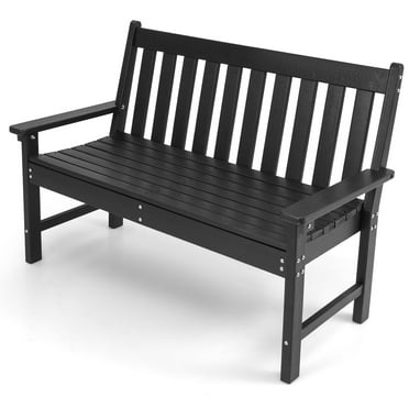 Gymax Garden Bench All-Weather HDPE 2-Person Outdoor Bench for Front Porch Backyard Black