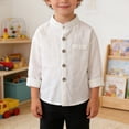thumbnail image 2 of Ruyang Baby Boys Cotton Linen Shirts Long Sleeve Thin Button down Collar Tops with Pockets Toddler Plain Fall Casual Shirts, 2 of 5