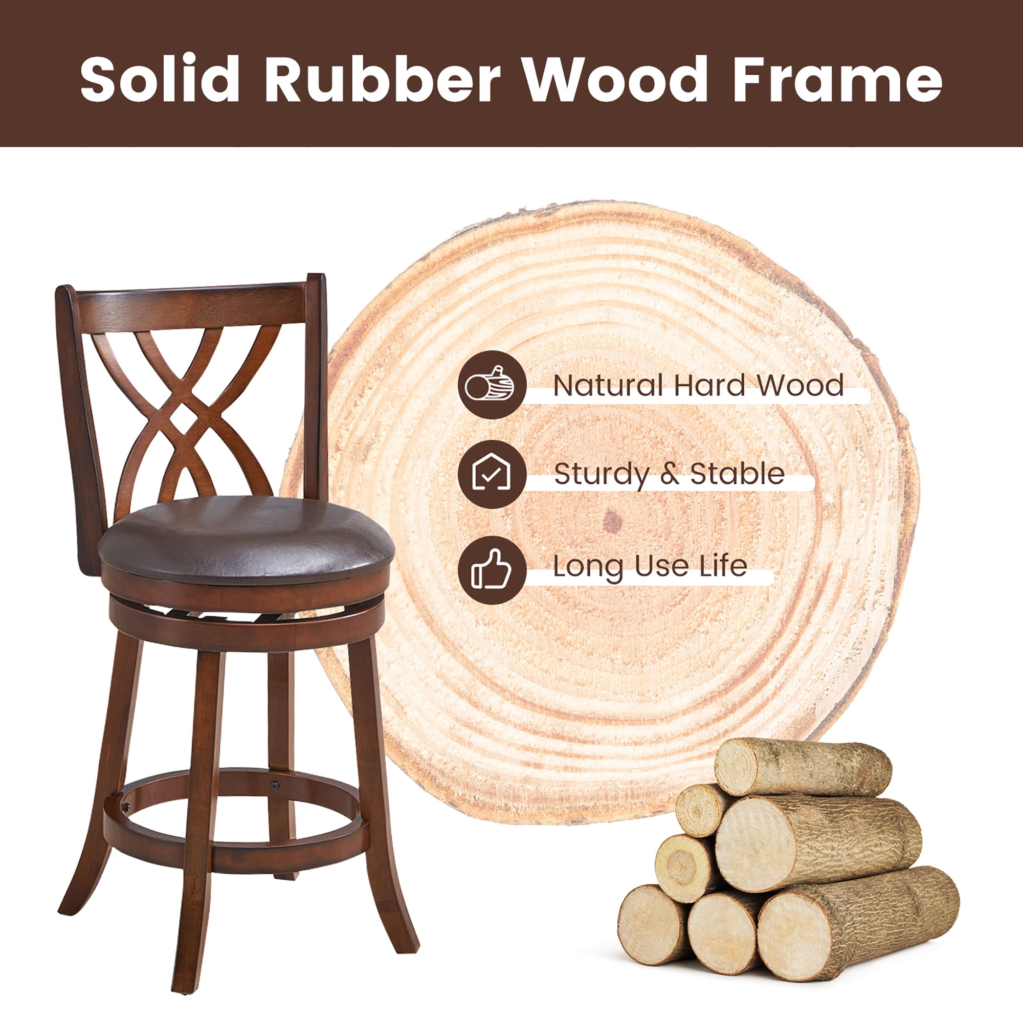 Costway Set of 4 Swivel Bar Stools Counter Height Dining Pub Chairs with  Rubber Wood Legs