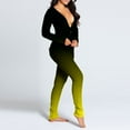 thumbnail image 4 of Women's Onesie Butt Button Back Flap Jumpsuit One Piece V Neck Long Sleeve Bodycon Romper Pajamas Playsuit, 4 of 6