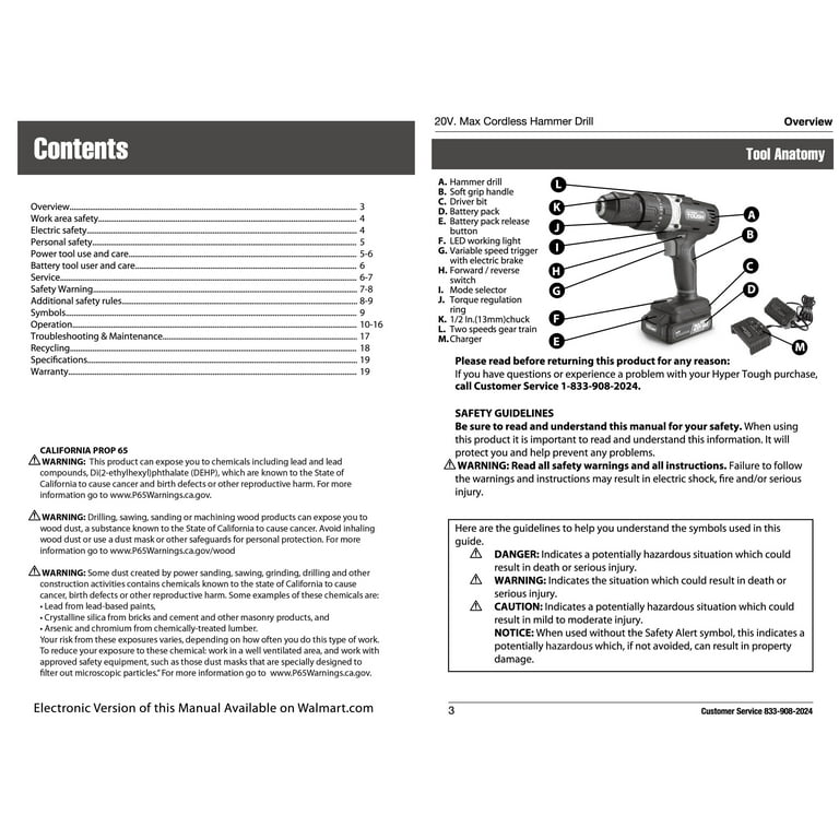 Hyper Tough 20V Max Lithium Ion Cordless Hammer Drill 1 2 inch