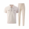 thumbnail image 4 of Men's Casual 2 Piece Set Short Sleeved Polo & Trousers Set Waffle Knited Shirt Stylish Outfits with Pockets Khaki, 4 of 9