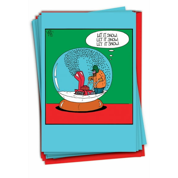 12 Funny Christmas Greeting Cards (1 Design, 12 Cards) - Snowglobe Blower