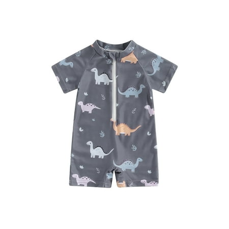 

Niceyoeuk Baby Boy s Dinosaur Swimsuit Zip Up Short Sleeve Rash Guard Swimwear