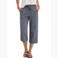 thumbnail image 5 of Capris Pants for Women Casual Summer 2026 Petite Pull on Straight Wide Leg Loose Drawstring Elastic Waist Cropped Trouser Gray XL, 5 of 6