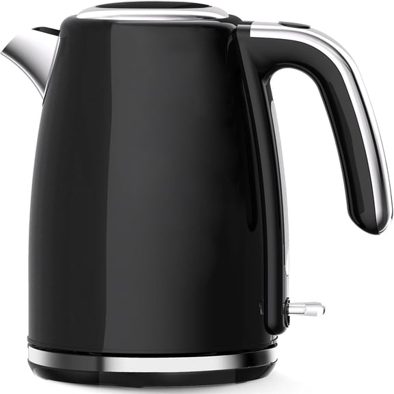 Electric Kettles 1500W for Boiling Water, Longdeem Retro 1.7L Stainless Steel Hot Water Boiler with Automatic Shut Off & Boil Dry Protection, Black