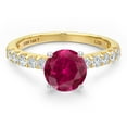 thumbnail image 3 of Gem Stone King 14K Two Tone Gold Red Created Ruby and Lab Grown Diamond Engagement Ring for Women | 1.38 Cttw | Round 6MM | Gemstone July Birthstone | Size 5, 3 of 6