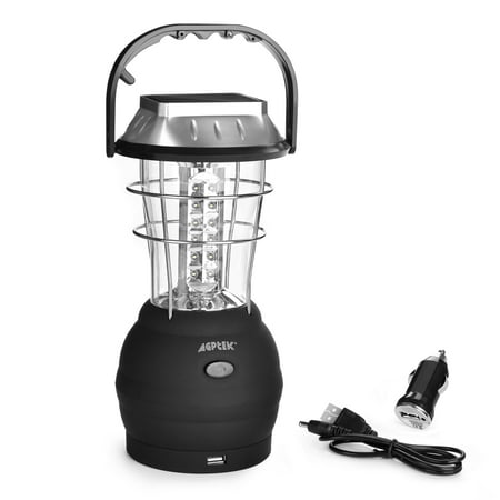 AGPtek Solar Camping Light Hand Crank Dynamo Solar Super Bright Rechargeable 36 LED Lantern Outdoor Camping Emergency Light- 2 Light modes & 5 Charging Modes with Universal USB Charging Port