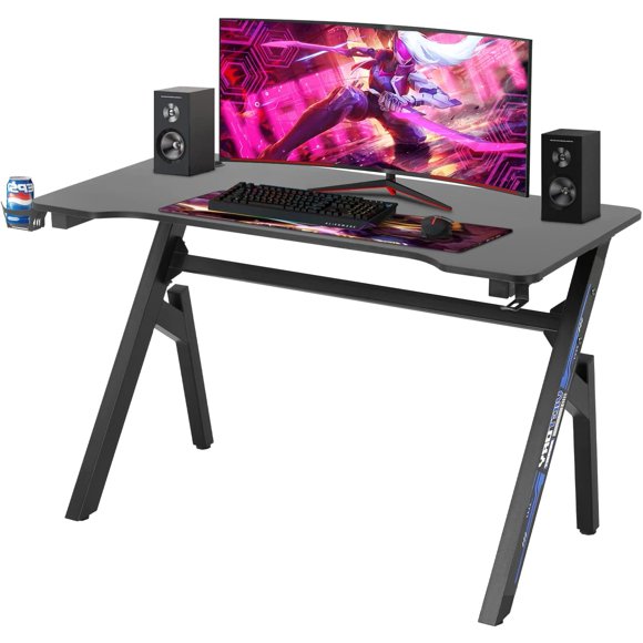 FDW 47 Inch Gaming Desk PC Carbon Fiber Table Ultimate Gamer Workstation with Cup Holder & Headphone Hook for Home Office,Blue