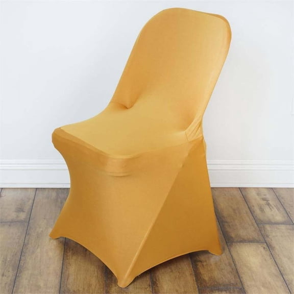XIBUFE Stretchy Spandex Fitted Folding Chair Cover Dinning Event Slipcover for Wedding Party Banquet Catering - Gold Folding Chair Covers