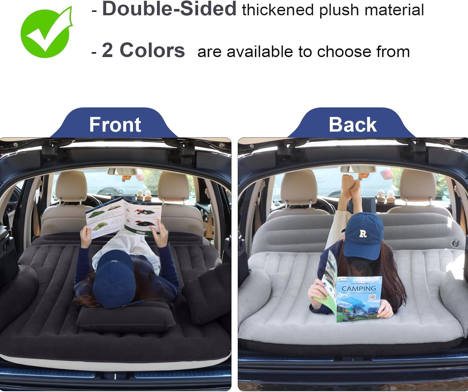 Air Mattress, Double-Sided Thick Flocked Car Air Mattress with Built-in Pump & Pillow, Complete Sleeping Accessories for Auto Camping & Road Trips