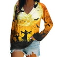 thumbnail image 3 of yoeyez Halloween Hauts pour Femmes Col en V Manches Longues Chandails Mignons Drôles Tunique Graphique Haut Décontracté Mode Manches Raglan T-Shirts Orange,P, 3 of 6