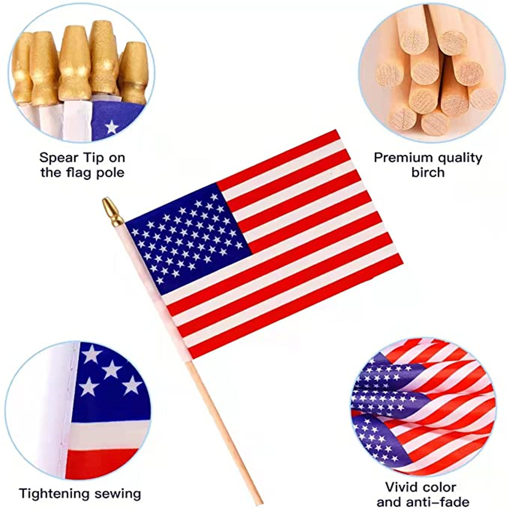 Small American Flags on Stick 5x8 Inch/50 Pack Handheld Spearhead Mini  Flags For Grave Marker,July 4th Decoration, Veteran Party etc