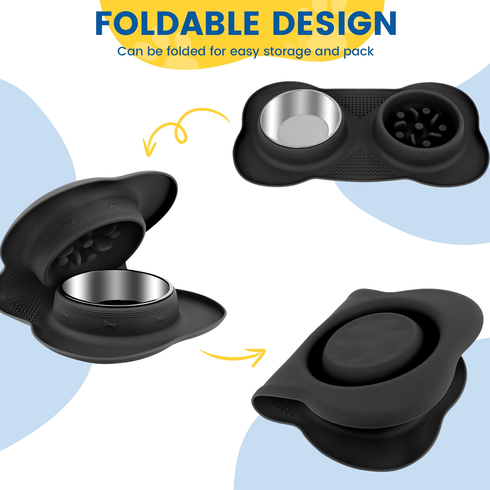 Slow Feeder Dog Bowl with Nonslip Silicone Mat Slow Eating Cat Bowl Detachable Slow Feeder and Water Bowl Set Dog Slow Feeding Bowl Stainless Steel Water Bowl for Dogs Cats